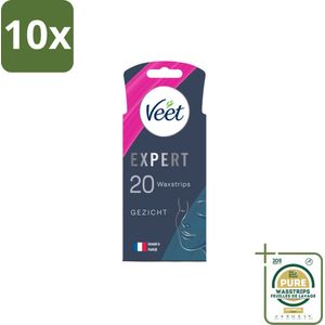 10 x Veet Expert - Ontharingsstrips - Gezicht - Gevoelige Huid - 20 strips - Grootverpakking - Gezichtsontlasting - Gezichtsontlasting Strips - Gezichtsontlasting Voor Gevoelige Huid - Waxstrips Gezicht - Gezichtsontlasting Voor Gevoelige Huid