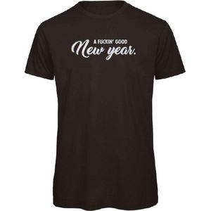 Foute kersttrui t-shirt zwart L - Happy fucking new year - zilver glitter - soBAD. | Kerst | Nieuwjaar | Unisex | T-shirt dames | T-shirt mannen