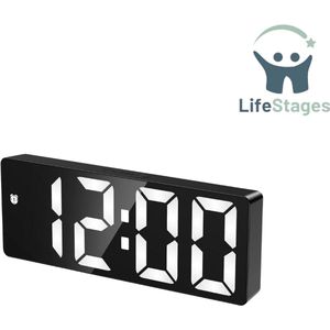 LifeStages - Slaapwekker - Digitale Bed Wekker - 6.5"" Groot Scherm - Type-C/Batterij Powered - Wekker met Snooze, Datum - Nachtkastje Wekker - 5 Niveaus Instelbare Helderheid - voor Slaapkamer, Kantoor