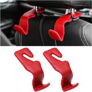 2 stuks leren hoofdsteunen met opberghaken voor in de auto (rood)