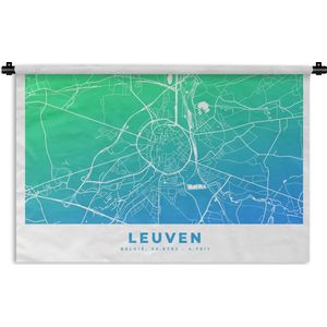 Wandkleed - Wanddoek - Stadskaart - Leuven - Blauw - België - 60x40 cm - Wandtapijt - Plattegrond