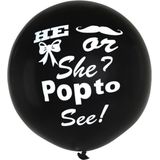 Mega ballon gender reveal zwart - 91 cm - geboorte/ babyshower - meisje of jongen reveal ballonnen versiering - he or she pop to see