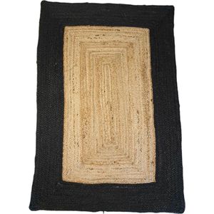 Van René Vloerkleed Rechthoek Jute Badkamer Zwart/Naturel 120/80cm Slaapkamer Badkamermat