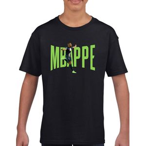 Mbappe - kylian - PSG - - Kinder T-Shirt - Zwart text blauw - Maat 164 (smal) - T-Shirt leeftijd 15 tot 16 jaar - Grappige teksten - Cadeau - Shirt cadeau - Mbappe - 10 - kylian - PSG - voetbal - korte mouwen -