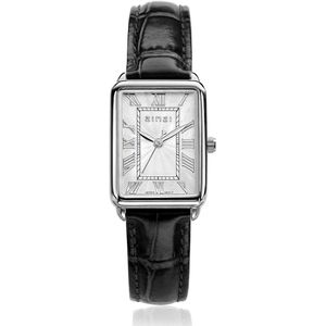 ZINZI Elegance horloge witte wijzerplaat en rechthoekige kast zwarte leren band 28mm extra dun ZIW1906Z