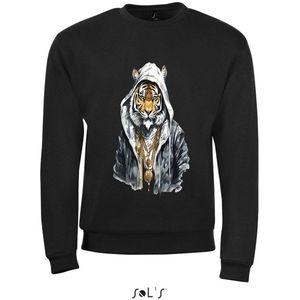 Sweatshirt 2-158an10 Tijger met gouden kettingen - S