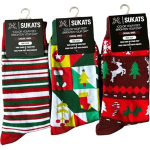 Sukats® The Casual Ones | 3 Paar | Maat 38-44 | Kerstsokken | One-Size | Unisex | Set B | Happy Fun Colorful Socks | Vrolijke Sokken | Grappige Sokken | Alledaagse Kousen