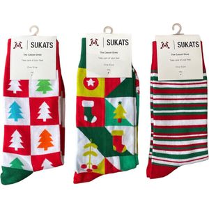 Sukats® The Casual Ones | 3 Paar | Maat 38-44 | Kerstsokken | One-Size | Unisex | Set B | Happy Fun Colorful Socks | Vrolijke Sokken | Grappige Sokken | Alledaagse Kousen