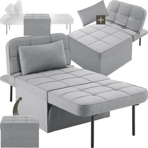 tectake® 4-in-1 Comfortabel slaapstoel met slaapfunctie - Bank, fauteuil of ligstoel - Opklapbaar in 6 vakken - Modulaire slaapbank of leesstoel - Voor slaapkamer, tienerkamer of woonkamer - Lichtgrijs