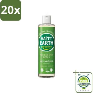 20 x Happy Earth – Deodorant Spray Navulling – 100% Natuurlijk Cucumber Matcha – 300 ml - Grootverpakking - Deodorant - Frisheid - Natuurlijke Deodorant - Matcha - Komkommer