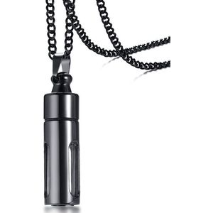 Ketting met Afsluitbare Ashanger Urn Hanger (breed model) - Zwart - Kettingen Heren Dames - Cadeau voor Man - Mannen Cadeautjes