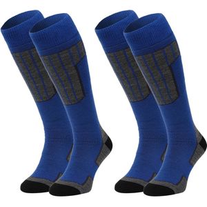 NOMAD® Skisokken Essential 2-Pack | 35/38 Blauw | Warme sokken Dames / Heren | Lange Huissokken / Wandelen / Sporten | Knie Kousen | Goede vochtafvoer