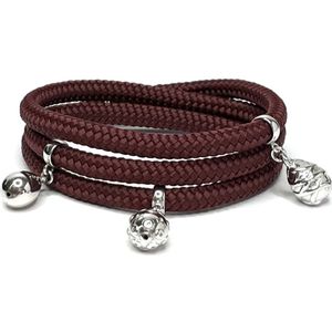 NIEUW - Jolla - dames wikkelarmband - zilver - touw - bedels - Charm Rope Wrap - Bordeaux