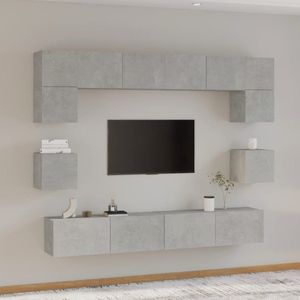 The Living Store TV-meubelset - Betongrijs bewerkt hout - 60x30x30 cm - 80x30x30 cm - 100x30x30 cm - 30.5x30x30 cm