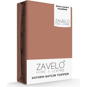 Zavelo Deluxe Katoen-Satijn Topper Hoeslaken Bruin - Lits-jumeaux (180x220 cm) - Heerlijk Zacht - Rondom Elastisch - Perfecte Pasvorm