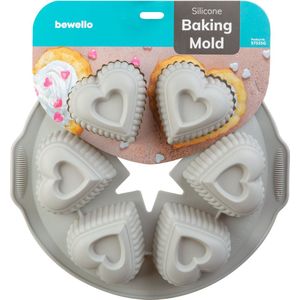 Bewello - Siliconen Bakvorm Hartjes - Cupcakes Muffin Silicone Bakvorm - Hart Chocolade Cakejes - 28 x 25,7 x 4,5 cm