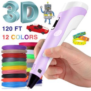 3D-printpenset, Doodle-printer, tekenen, 12 kleuren, PLA-filament, cadeau voor kinderen, paars
