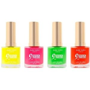 Easy Paris - Set met 4 Flesjes Fris / Fluor / Neon Nagellak - Geel/Roze/Groen/Oranje - Inhoud per flesje 13 ml.