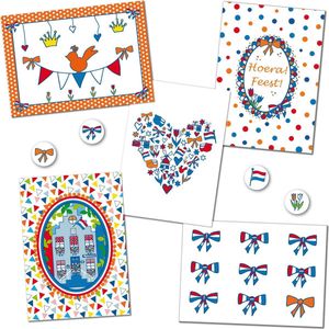 Koningsdag set; 10 ansichtkaarten + 20 stickers | Studio Holland