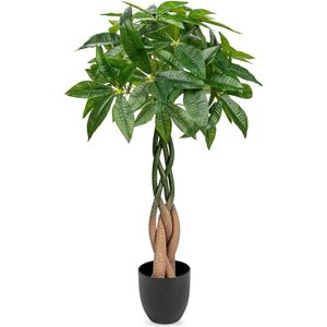 90 cm grote kunstplanten Pachira Aquatica gelukskastanie bonsai in pot, kunstplant als echte kamerplant, decoratieve plant, kunstboom voor kantoor, eetkamer, woonkamer decoratie