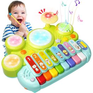 Baby Muziekinstrumenten, Ohuhu 5 in 1 Baby Muziekinstrumenten Peuter Speelgoed voor 1 Jaar Oude Meisjes, Multifunctionele Speelgoed Kids Drum Set, Baby Leren Speelgoed Baby Peuter Kids Verjaardagscadeau