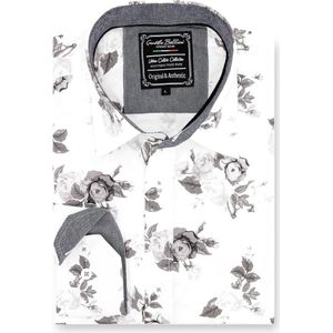 Heren Overhemd - Slim Fit - Floral Design - Wit - Maat S