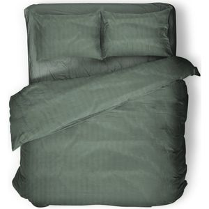 Eleganzzz Dekbedovertrek Uni - Olive Green - Dekbedovertrek 200x200/220cm - Satijnstreep / Satijn Streep - Hotel Kwaliteit Satin Stripe - Dekbedovertrekken