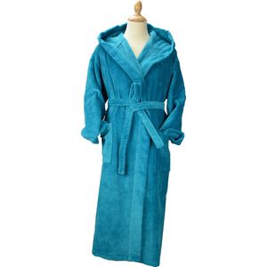 ARTG Robezz - DeLuxe - Velours Badjas met Capuchon - Turquoise - Deep Blue - Maat XS