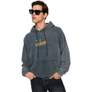 Trendyol Antraciet 100% Katoenen Oversized/Wijde Snit Sweatshirt Met Wildprint En Verouderd/Vervaagd Effect Tmnaw24Sw00140