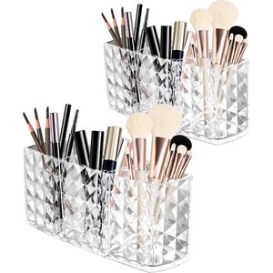 cosmetische organizer, 2 stuks met elk 3 compartimenten, make-up opberger voor parfum, eyeliners, lippenstift, mascara, cosmetische borstel, make-up kwast, make-up organizer van acrylkristal voor thuis, op kantoor