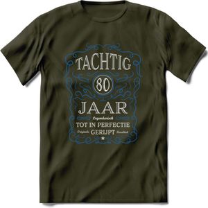80 Jaar Legendarisch Gerijpt T-Shirt | Blauw - Grijs | Grappig Verjaardag en Feest Cadeau Shirt | Dames - Heren - Unisex | Tshirt Kleding Kado | - Leger Groen - S