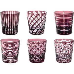 Livellara Luxury Purple- water/drinkglas - mix van 6 designs - 300ml - hand cut - vintage colors - luxe afwerking