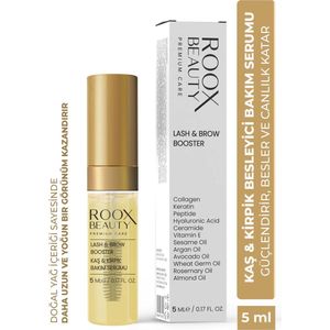 ROOX Beauty Premium Care - Wimperserum - Voor Wimpers & Wenkbrauwen met Zachte en Voedende Ingrediënten Voor Langere, Vollere en Gezondere Wimpers en Wenkbrauwen Collageen, Keratine, Peptiden, Hyaluronzuur, Vitamine E en 7 Verschillende Oliën - 5 ml