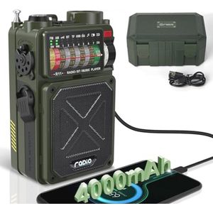 Emergency Crank Radio met Bluetooth, Flashlight en SOS Alarm - Oplaadbaar via USB, Handcrank & Zonne-energie voor Noodopvang en Kamperen