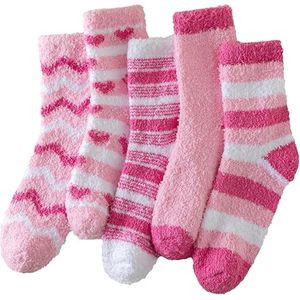 5 paar - Roze Fuzzy Sokken Dames - Super Zachte Warme Coral Fleece Sokken - Geschikt voor Winter, Thuis Slaap & Valentijnsdag Cadeau - Universele Maat