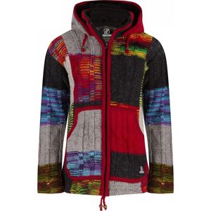 Gebreid Wollen Dames Vest van Schapenwol met Polyester Fleece voering en vaste capuchon - SHAKALOHA - W Rib Patch Multi L