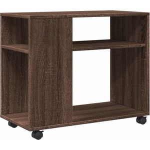 vidaXL - Bijzettafel - met - wieltjes - 70x35x60 - cm - hout - bruin - eikenkleurig