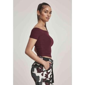 Urban Classics - Off Shoulder Rib Crop top - XL - Bordeaux rood