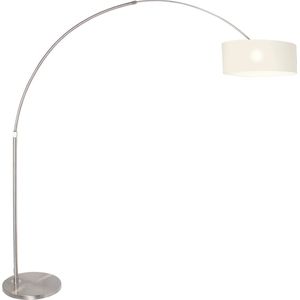 Stevige booglamp Sparkled | 1 lichts | grijs / staal / zilver / wit | metaal / stof | Ø 50 cm kap | in hoogte verstelbaar tot 230 cm | vloerlamp / staande lamp | modern design