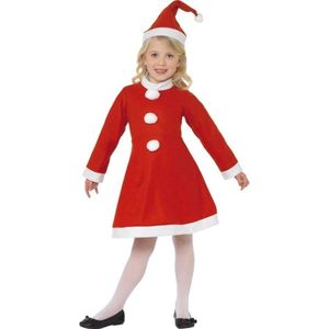 Kerstman kostuum voor meisjes, jurk en muts, maat: M, 7-9 jaar.
