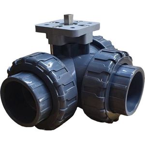 G 1 inch L-boring 3-Weg PVC Kogelkraan ISO-Top 10 bar PTFE/EPDM - BL3PAL-P-100