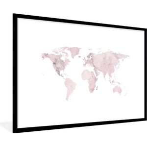 Fotolijst incl. Poster - Wereldkaart - Marmer - Roze - 120x80 cm - Posterlijst