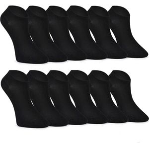 Bamboe Sokken, Sneaker Sokken, Dames en Heren, Kort, Antibacterieel, 12 Paar, 43-46, Zwart