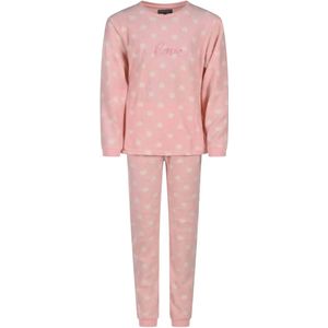 Cocodream fleece pyjama kind meisjes - Love - Warme pyjama maat 128 - Fleece pyjama kind - 128 - Zalm