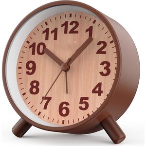 Analoge Wekker - Bruin - Retro - Met Nachtlampje en Sluimerfunctie