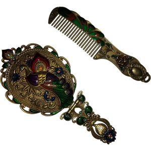 Vintage spiegel en kam set - antiek - inklapbaar - handspiegel - haaraccessiores - handgemaakt - spiegelset - make-upspiegel - barok - biedermeier - toiletspullen