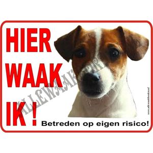 Waakbord - Jack Russel 152 - Hier Waak Ik - 15 x 20 cm - Roestvrij Aluminium