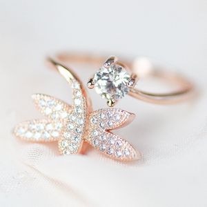 PROMETIDA / Ring Libelle / Ring Dames / Rosé goud kleur / Zilveren ring / valentijns cadeau / moederdag cadeau / maat 52 / zie filmpje