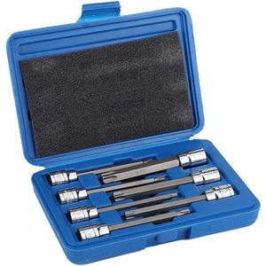 Extra lange professionele steeksleutelset 3/8 inch - Torx T25-T60 - metrische dopsleutels - blauwe koffer .