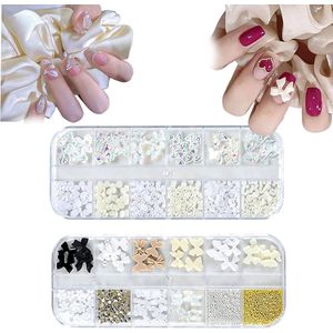 3D Nail Charms - 2 Boxes Multi-Shape Aurora Bow - Butterfly Flower Nail Art Charms - Nail Beads Rhinestone Caviar Beads - Crystal Nail Gems voor Nail Art Decoratie DIY Crafts